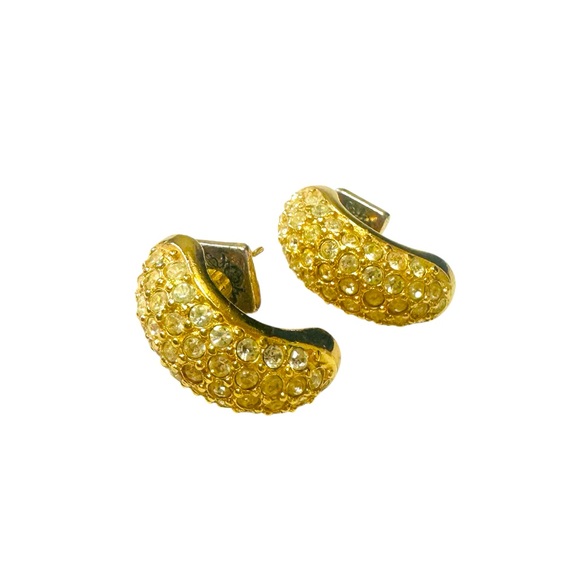 CHRISTIAN DIOR GOLD PLATED HALF MOON CRYSTAL EARRINGS. - Picture 3 of 7